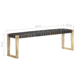 Banc 150 cm Noir Cuir véritable et bois de manguier massif