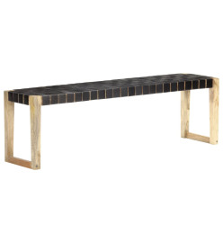 Banc 150 cm Noir Cuir véritable et bois de manguier massif