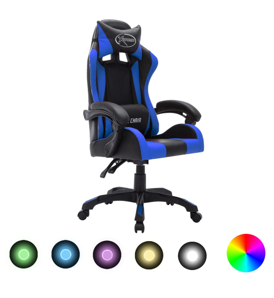 Fauteuil de jeux vidéo avec LED RVB Bleu et noir Similicuir