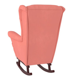 Fauteuil à bascule et pieds en bois massif d'hévéa Rose Velours