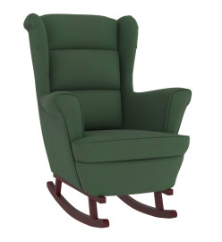 Fauteuil à bascule et pieds en bois d'hévéa Vert foncé Velours