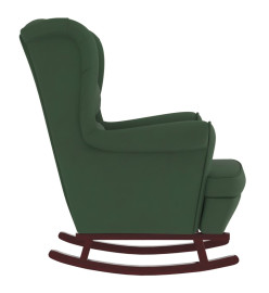 Fauteuil à bascule et pieds en bois d'hévéa Vert foncé Velours