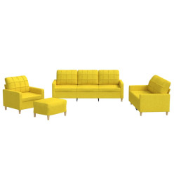 Ensemble de canapés 4 pcs avec coussins Jaune clair Tissu