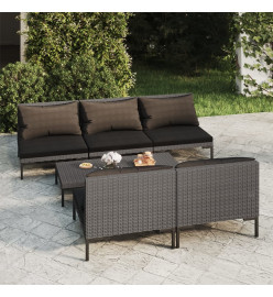 Salon de jardin 6 pcs avec coussins Résine tressée Gris foncé