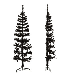 Demi sapin de Noël artificiel mince avec support Noir 150 cm