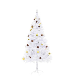 Arbre de Noël artificiel pré-éclairé avec boules blanc 180 cm