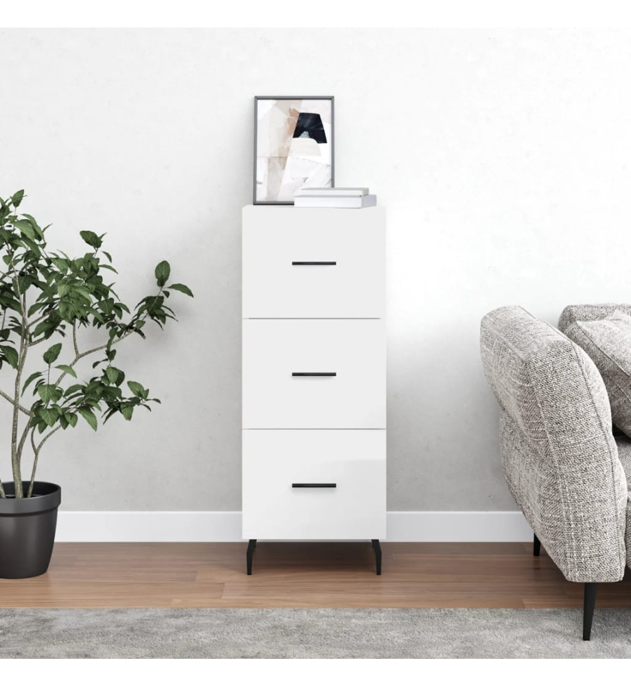 Buffet Blanc brillant 34,5x34x90 cm Bois d'ingénierie Buffet Blanc brillant 34,5x34x90 cm Bois d'ingénierie