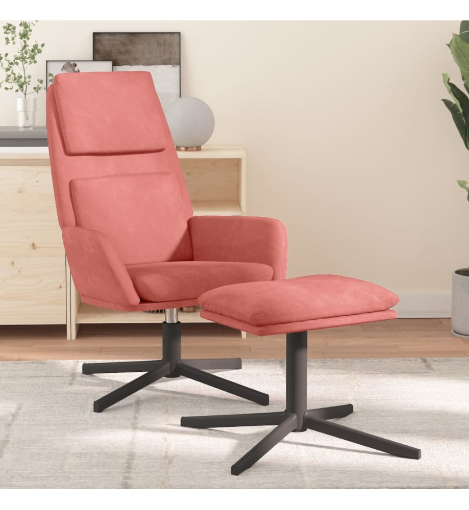 Chaise de relaxation avec tabouret Rose Velours