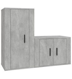 Ensemble de meubles TV 2 pcs gris béton bois d'ingénierie