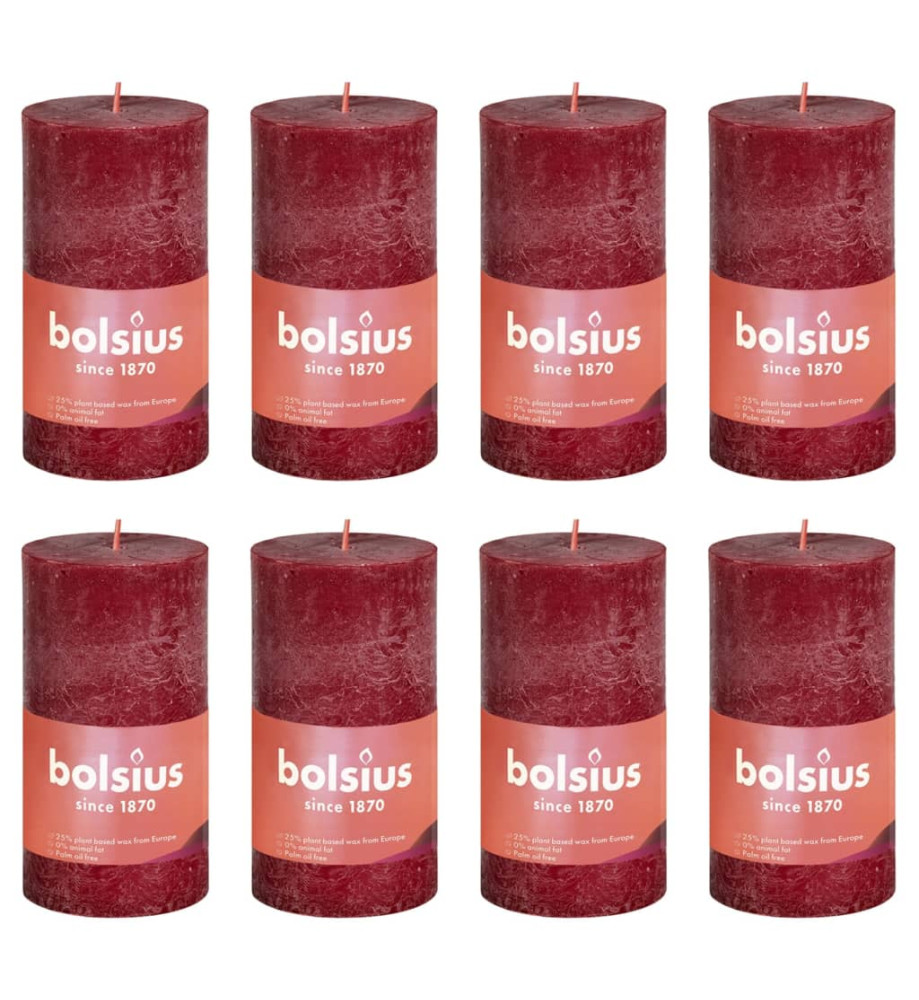 Bolsius Bougies pilier rustiques Shine 8 pcs 100x50 mm Rouge velours