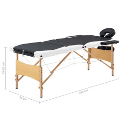 Table de massage pliable 3 zones Bois Noir et blanc