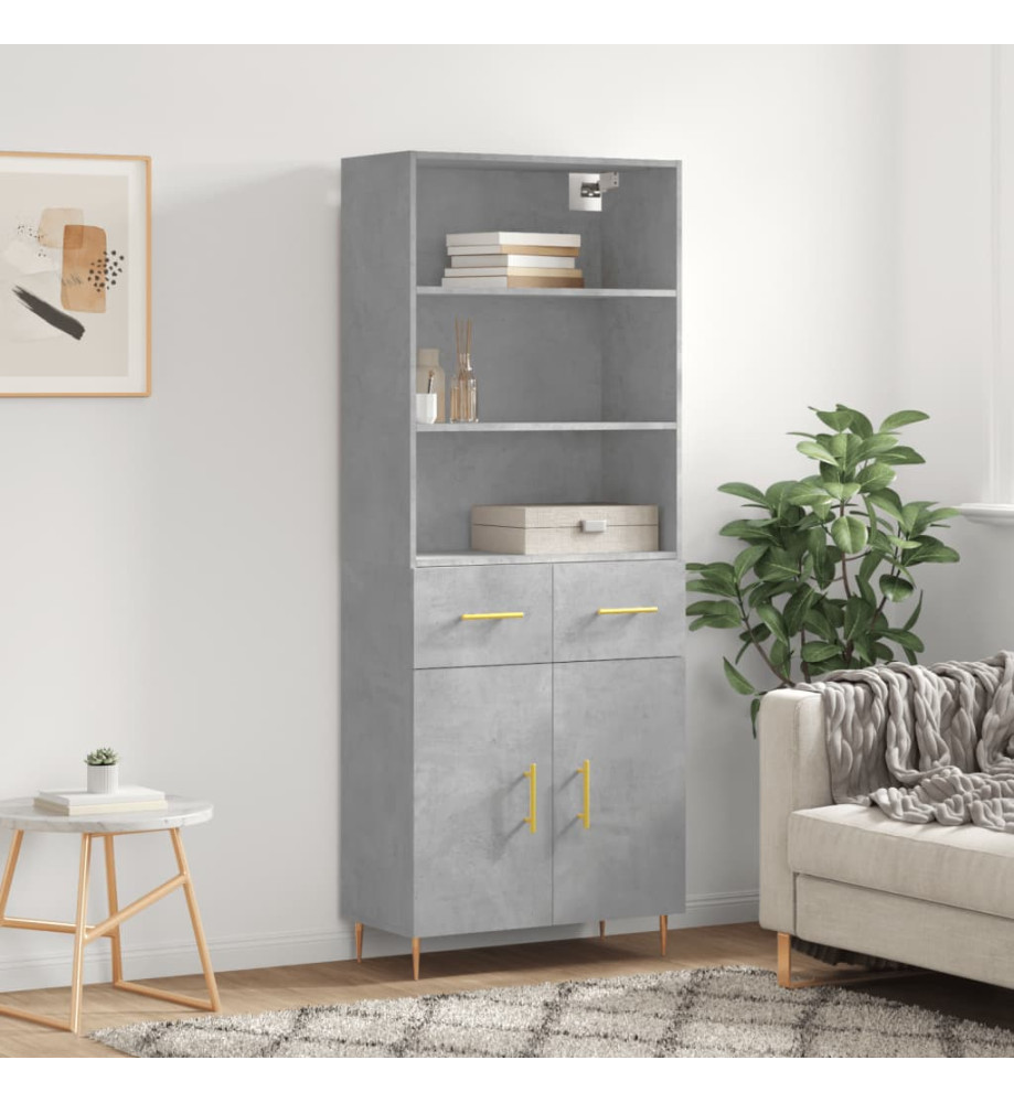 Buffet haut Gris béton 69,5x34x180 cm Bois d'ingénierie Buffet haut Gris béton 69,5x34x180 cm Bois d'ingénierie