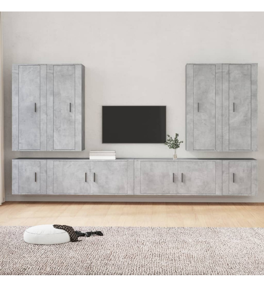 Ensemble de meubles TV 8 pcs Gris béton Bois d'ingénierie