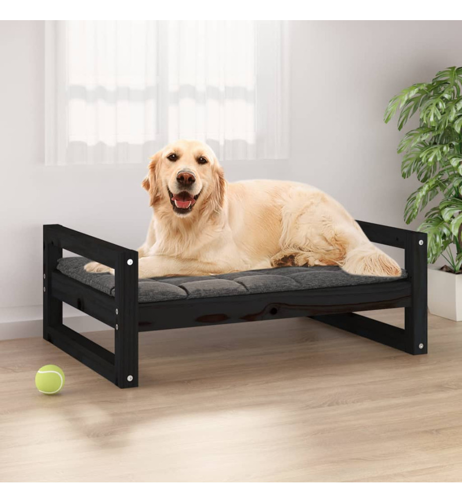 Lit pour chien Noir 75,5x55,5x28 cm Bois de pin solide