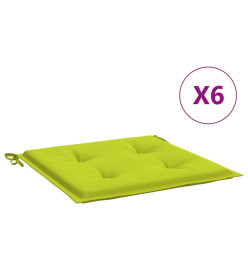 Coussins de chaise de jardin 6 pcs vert vif 50x50x3 cm