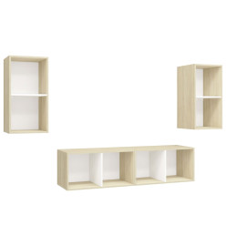 Meubles TV muraux 4 pcs Blanc et chêne sonoma Aggloméré