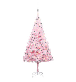 Arbre de Noël artificiel pré-éclairé et boules rose 210 cm PVC