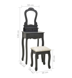 Ensemble de coiffeuse avec tabouret Gris 50x59x136 cm Paulownia