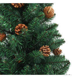 Sapin de Noël mince avec bois véritable et cônes vert 180cm PVC