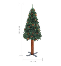 Sapin de Noël mince avec bois véritable et cônes vert 180cm PVC