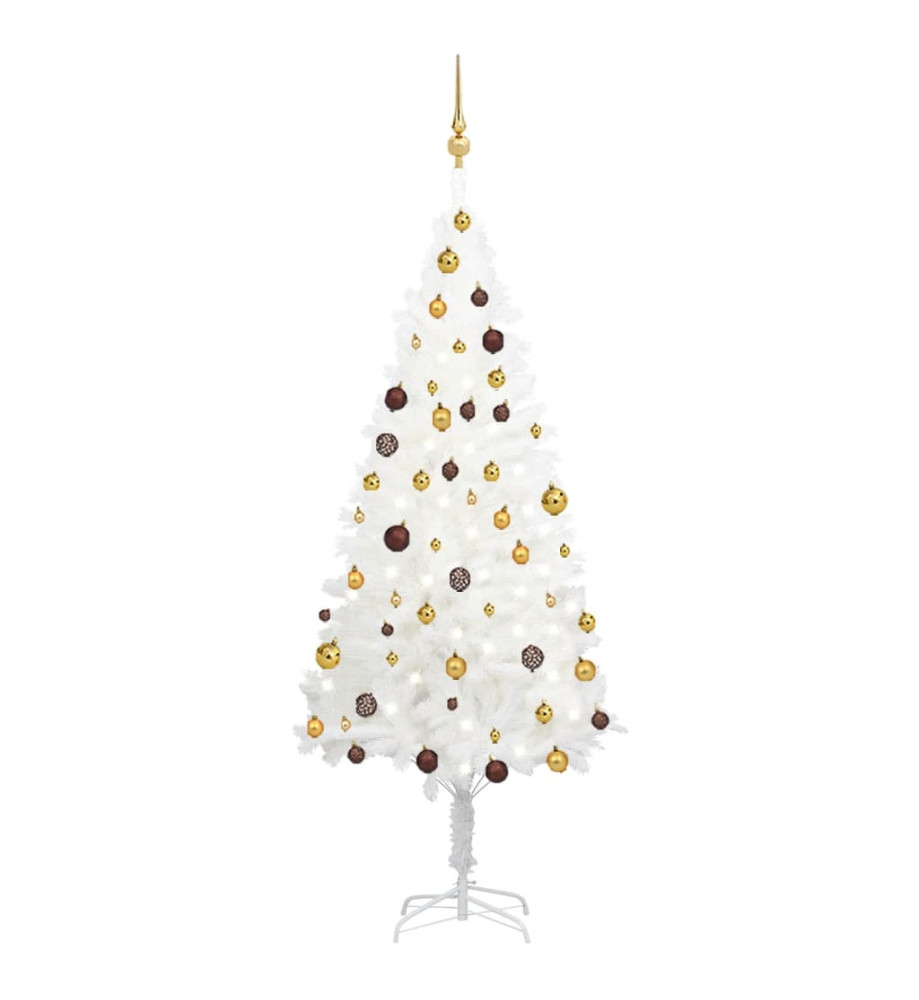 Arbre de Noël artificiel pré-éclairé et boules blanc 180 cm