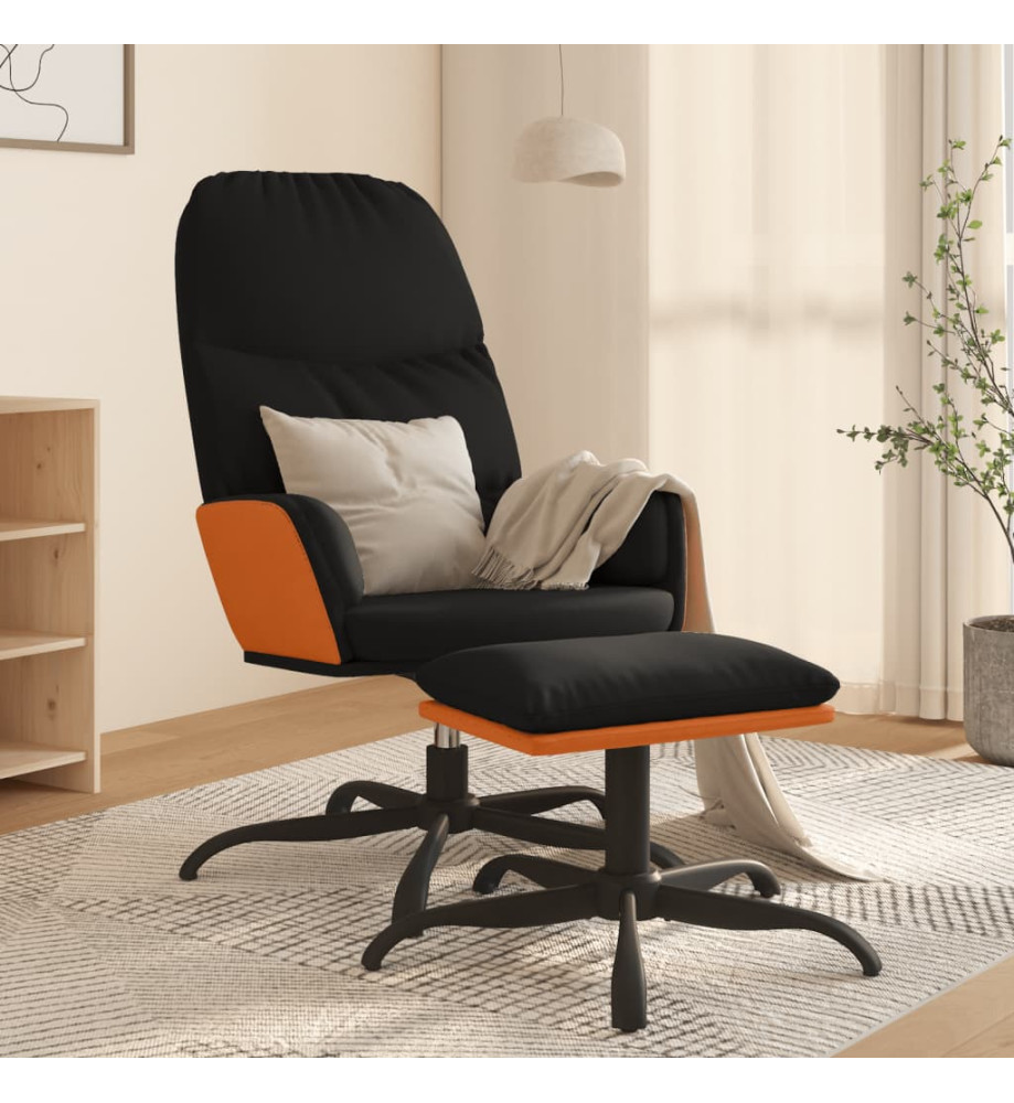 Chaise de relaxation avec tabouret Noir Tissu