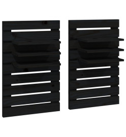 Étagères de chevet murales 2 pcs Noir Bois de pin massif