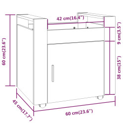 Chariot de bureau Gris béton 60x45x60 cm Bois d'ingénierie