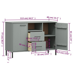 Buffet avec pieds en métal Gris 113x40x77 cm Bois massif OSLO