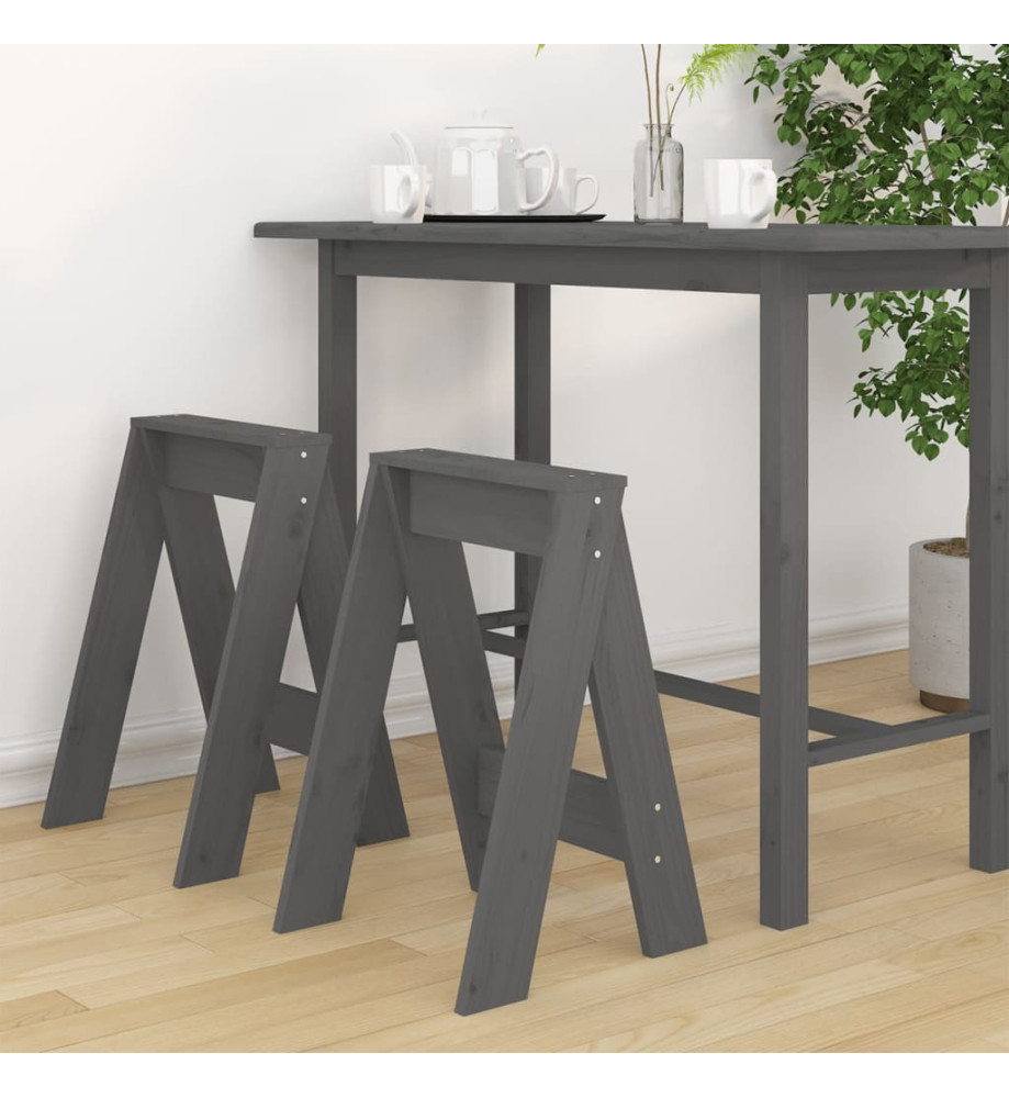 Tabourets lot de 2 gris 40x40x60 cm bois massif de pin