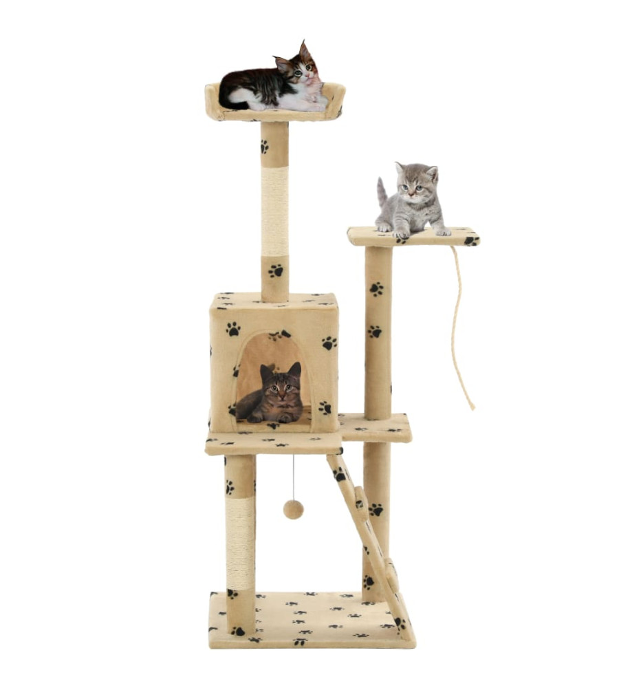 Arbre à chat avec griffoirs en sisal 120 cm Beige Motif pattes