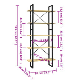 Bibliothèque à 5 niveaux 80x30x175 cm Bois de pin