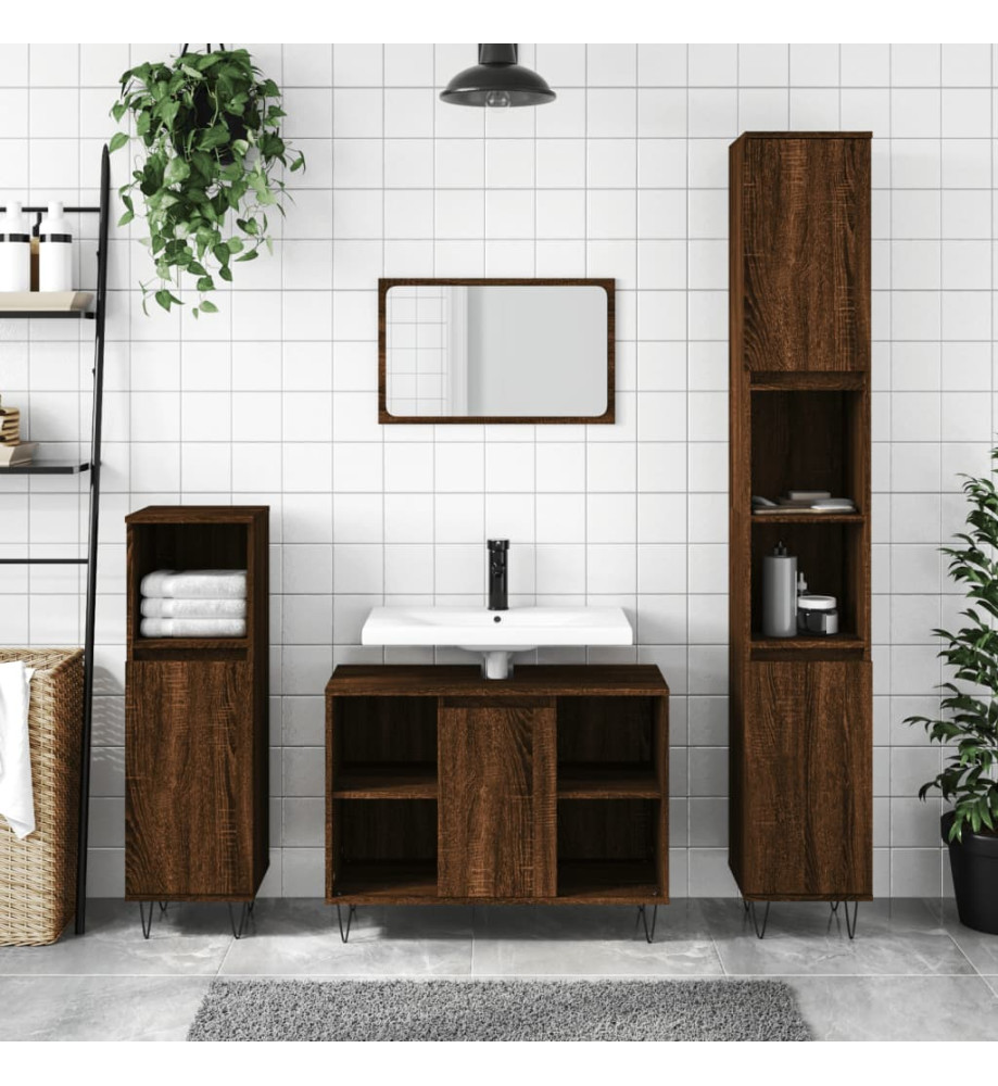 Ensemble de meubles de salle de bain 3 pcs Chêne marron