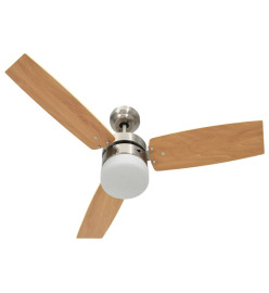 Ventilateur de plafond lampe et télécommande 108cm Marron clair