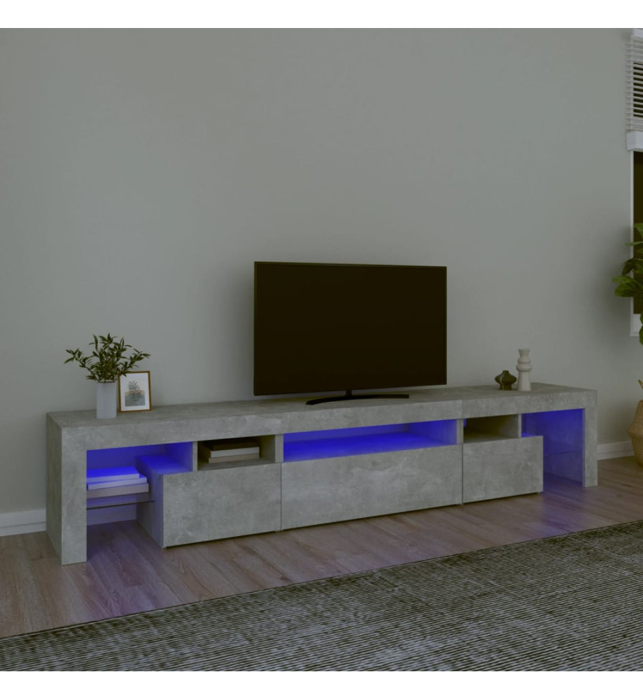 Meuble TV avec lumières LED Gris béton 215x36,5x40 cm