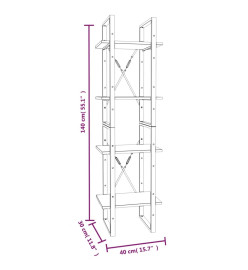 Bibliothèque 4 niveaux Chêne fumé 40x30x140cm Bois d'ingénierie