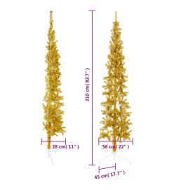 Demi sapin de Noël artificiel mince avec support Doré 210 cm