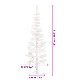 Demi sapin de Noël artificiel mince avec support Blanc 150 cm