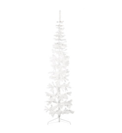 Demi sapin de Noël artificiel mince avec support Blanc 210 cm