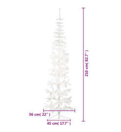 Demi sapin de Noël artificiel mince avec support Blanc 210 cm