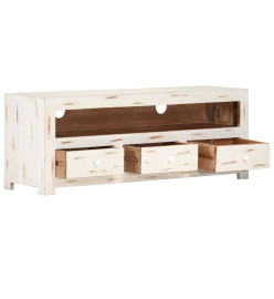 Meuble TV Bois massif d'acacia 110x30x40 cm Blanc