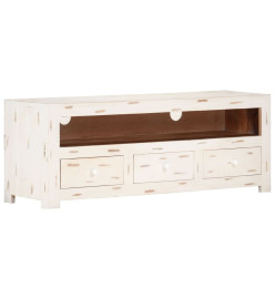 Meuble TV Bois massif d'acacia 110x30x40 cm Blanc