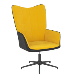 Chaise de détente et repose-pied Jaune moutarde Velours et PVC