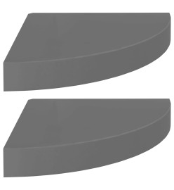 Étagères d'angle flottantes 2pcs gris brillant 25x25x3,8cm MDF