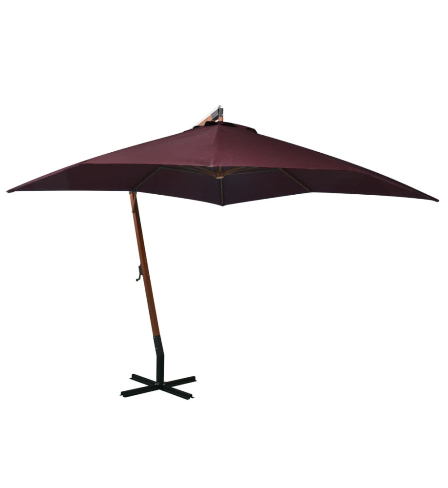 Parasol suspendu avec mât Rouge bordeaux 3x3 m Bois de sapin