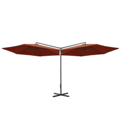 Parasol double avec mât en acier Terre cuite 600 cm