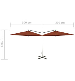 Parasol double avec mât en acier Terre cuite 600 cm