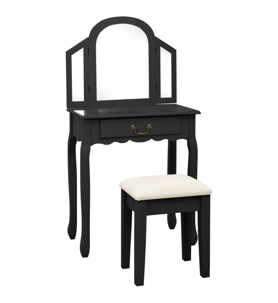 Coiffeuse et tabouret Noir 65x36x128 cm Bois de paulownia MDF