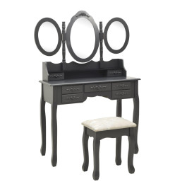 Coiffeuse avec tabouret et miroir pliable en 3 Gris