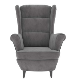 Fauteuil à oreilles avec tabouret gris clair velours